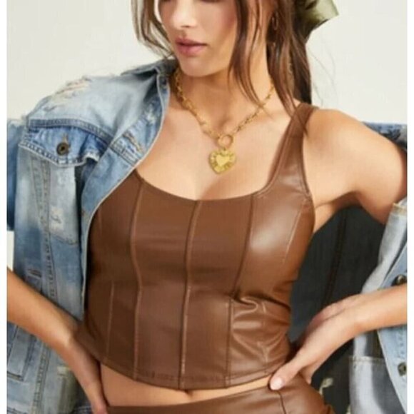 Altar'd State Tops - Altard State Top Womens Large Brown Vegan Leather Corset Crop Boho Festival